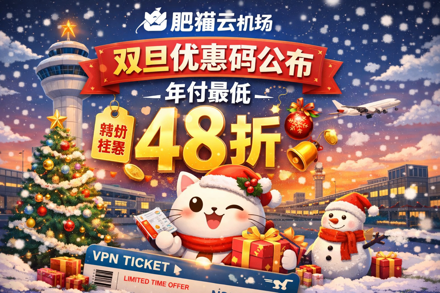 肥猫云机场双旦优惠码公布，年付最低 48 折